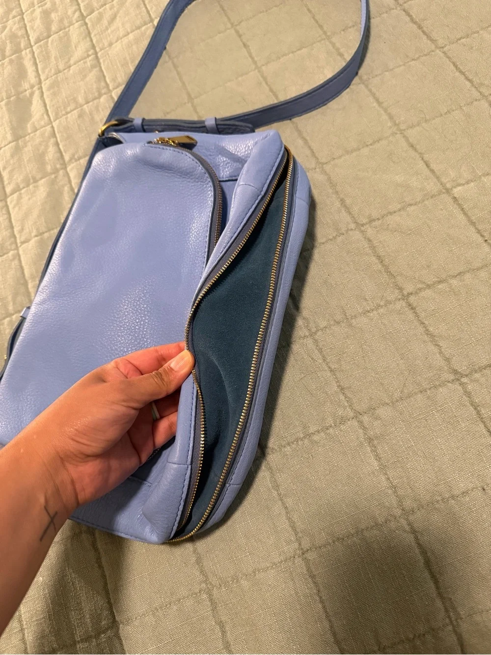 Fossil Light Blue Leather Crossbody